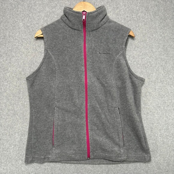Columbia Jackets & Blazers - Columbia Fleece Vest Women's Size Large Gray Pink‎ Zip Pockets